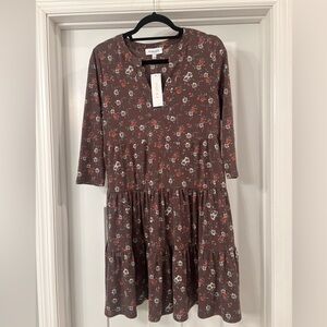 New Gilli Brown and Red Floral 3/4 Sleeve Dress - Size Small